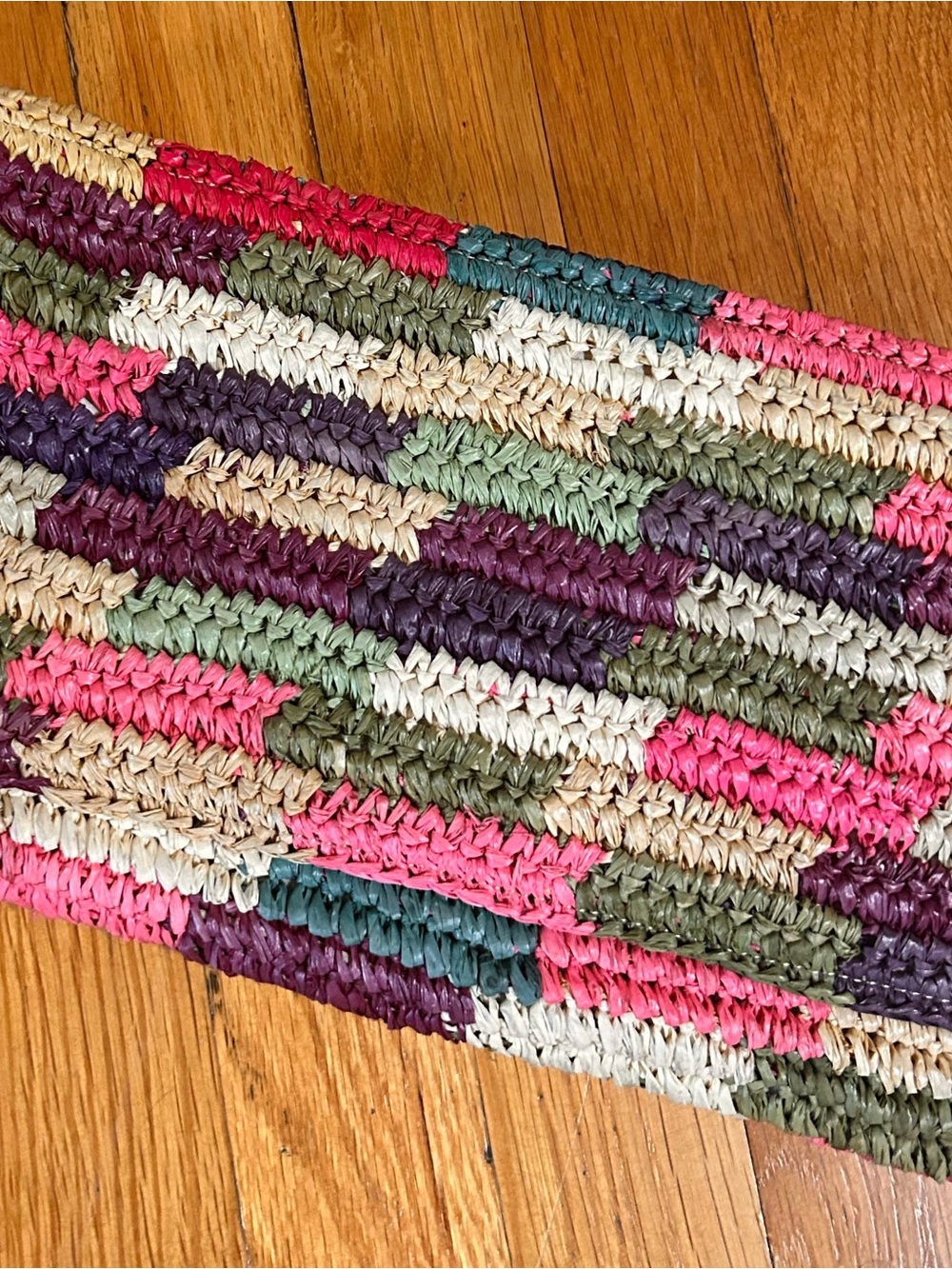 Handwoven Multicolor Raffia Table Runner - Pink, Green, Cream